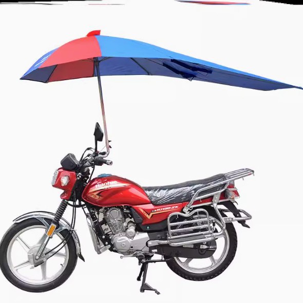 Motorcycle umbrella, sunshade, double-layer sun and rain protection, extra-large canopy for electric scooters, delivery vehicles, and tricycles