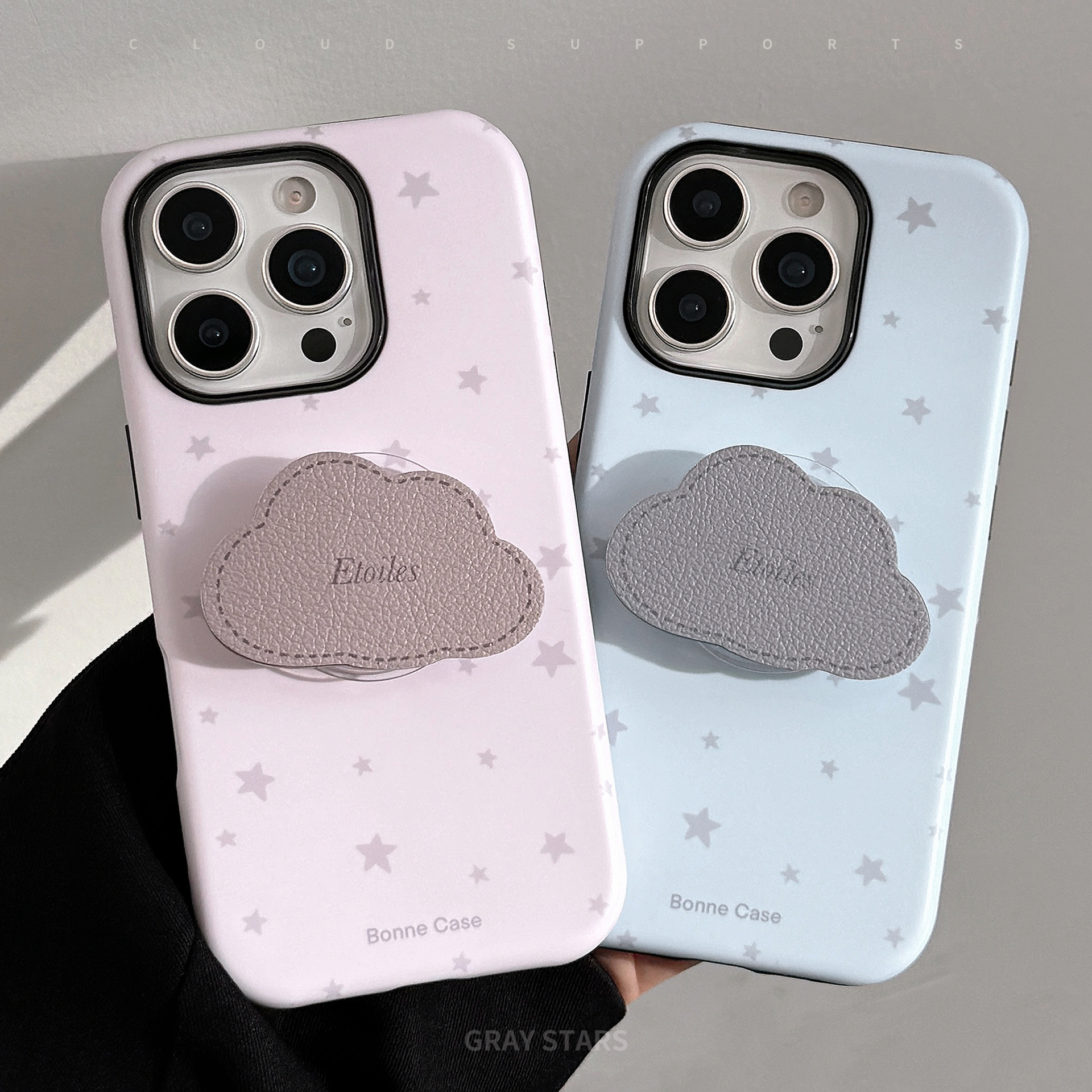 Funda para iPhone 16 con textura de cuero y soporte tipo nube, compatible con 17 Pro Max, 13, 12, diseño de estrella de alta gama. image 3