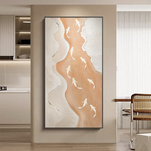 Nine Fishes Auspicious Pure Hand-Painted Dafen Oil Painting Village Nine Fishes Picture for Entrance Decoration, Three-Dimensional Corridor Aisle Hanging Painting