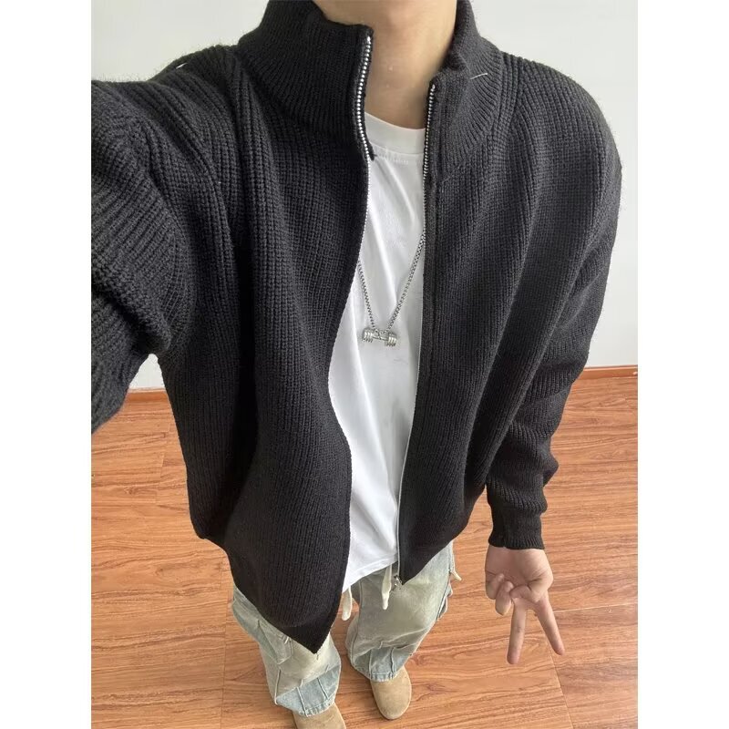 Zipper Stand Collar Knitted Cardigan Sweater Men's Autumn and Winter Thickeneded Pure Color Inner Slim Bottoming Shirt American Retro Jacket Zipper Stand Collar Knitted Cardigan Sweater Men's Autumn and Winter Thickeneded Pure Color Inner Slim Bottoming Shirt American Retro Jacket