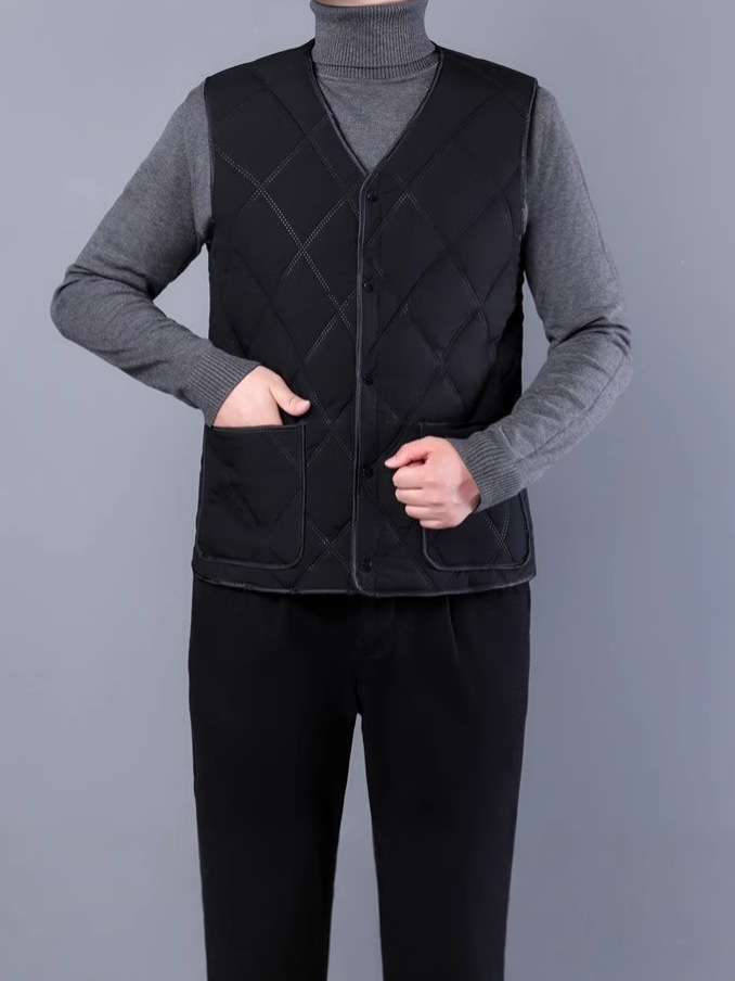 Papá de hombre de mediana edad, chaleco de algodón y chaleco de terciopelo, hombro en V, abrazadera de caballo, negocio, grosor, combinación