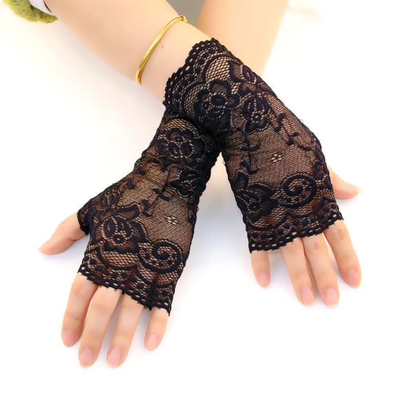 Summer thin-layer sun protection gloves outdoor electric scooter lace half-finger gloves wedding decoration bridesmaid gloves