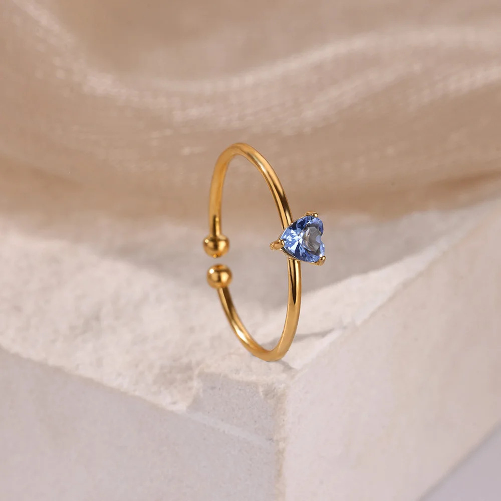 熱売中 超微細ジルコン誕生石リング チタン鋼18Kメッキ オープンタイプ 調整可能 ゴールド シンプル 星座