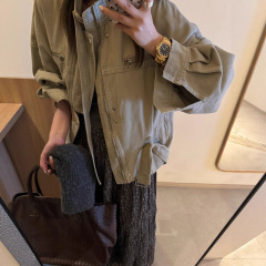 美式复古重工水洗机车工装夹克衫外套女时尚立领休闲牛仔外套女