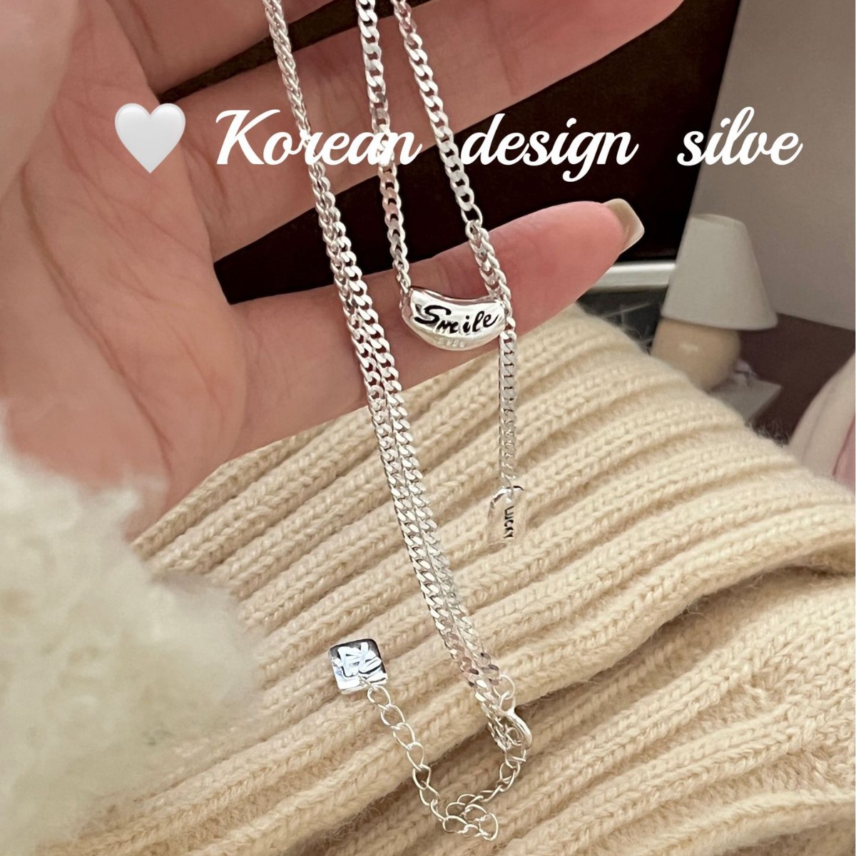 韓國東大門ins風飾品 S925純銀橢圓英文字母方牌項鍊疊戴鎖骨鏈女