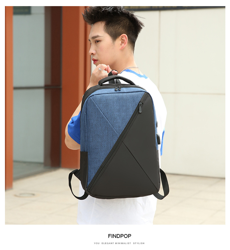 New simple and individual color-blocked backpack, large-capacity fashionable and trendy backpack, business commuting, student computer schoolbag undefined