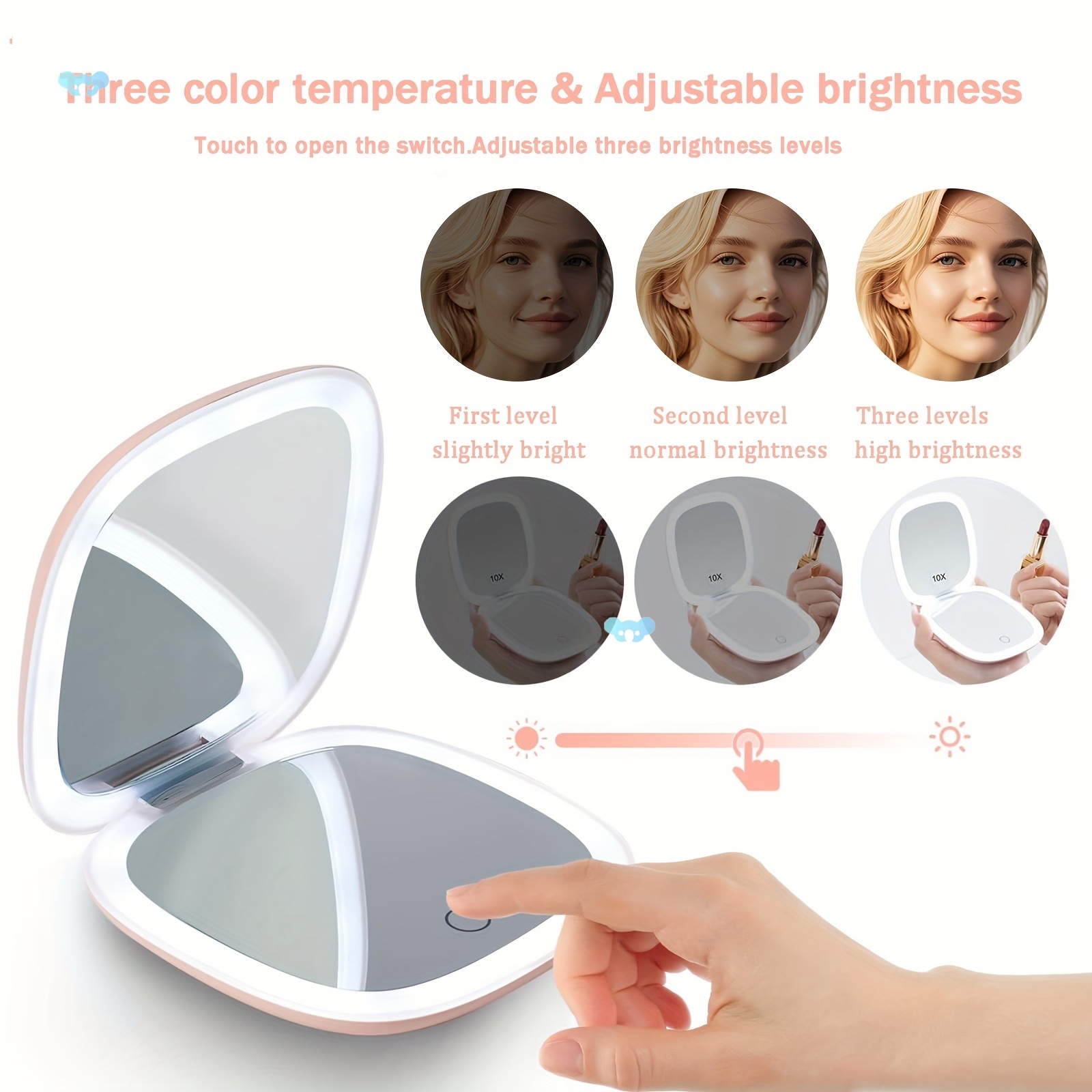 Led Lighted Handheld Mirror 2 Sided Magnifying Glass Mirror