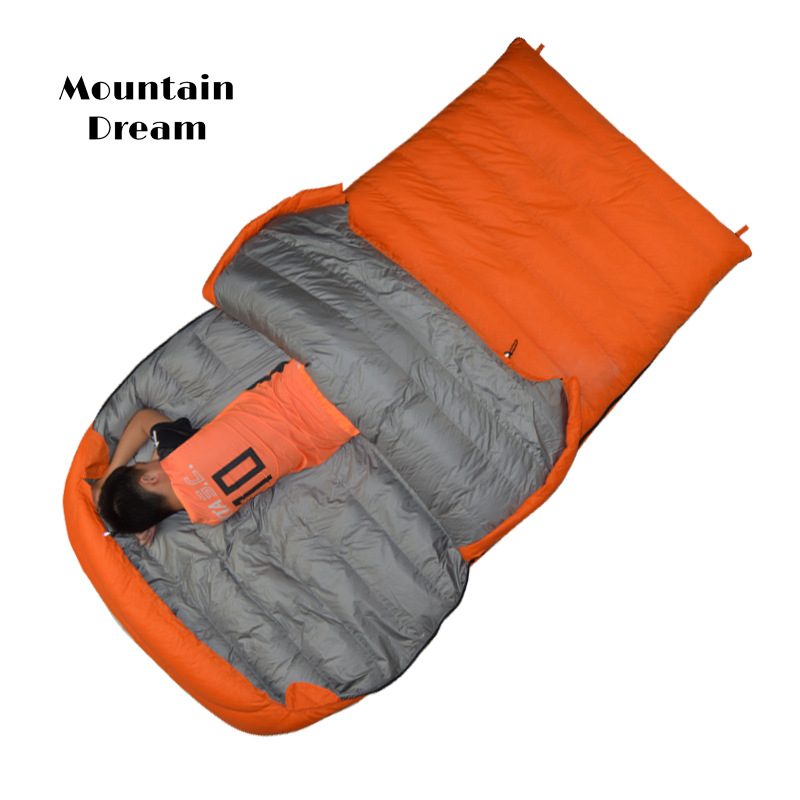 Mountain dream 제조업체는 야외 따뜻하고 내한성 초경량 오리털 대형 더블 다운 침낭을 도매로 판매합니다.