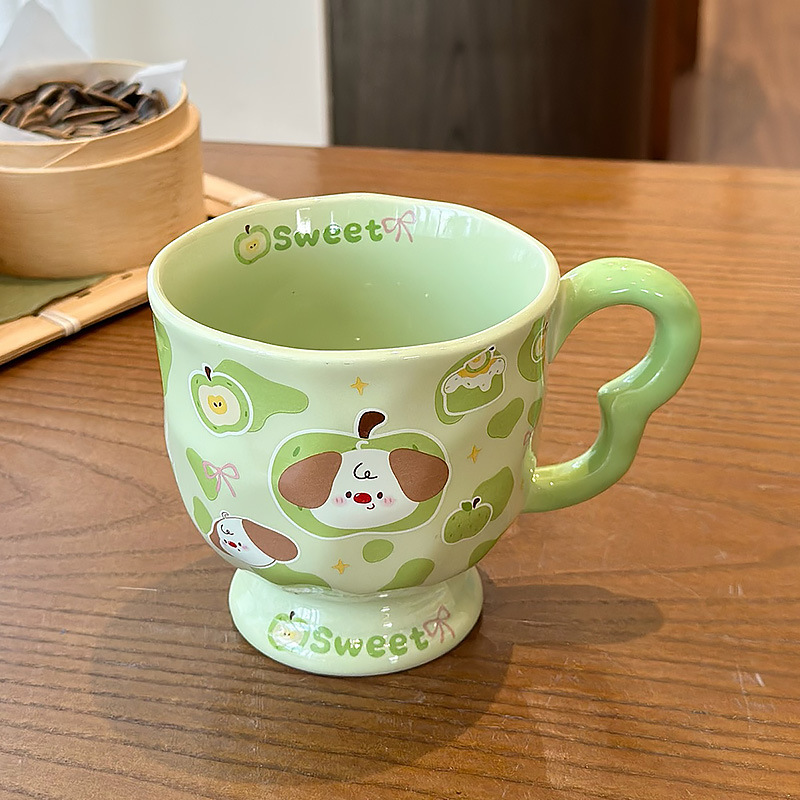 Alto valor facial encantador taza de dibujos animados con cubierta de cuchara taza de agua cerámica pareja de desayuno casero taza de café de leche práctica image 7