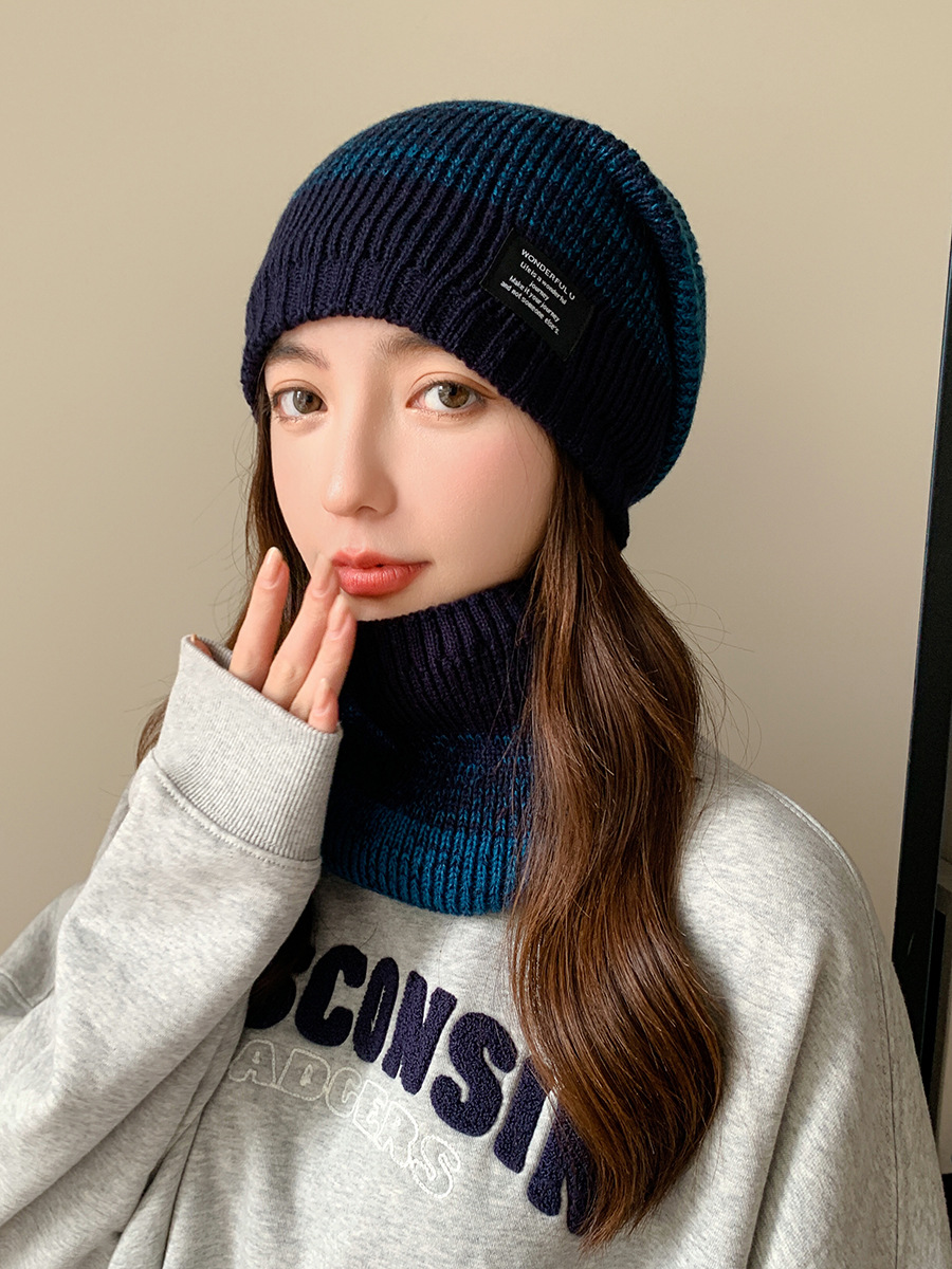 Kötött pulóver sapka és sál szett férfi és női téli vastagított és bársony kültéri arcvédő kétszínű kötött sapka_voghion.com