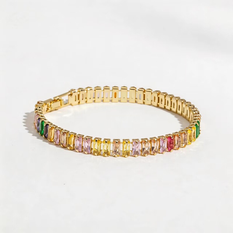European and American Cross-Border Best-Selling Colored Diamond Rectangular Zircon Claw Chain Women's Fashion Versatile Hip-Hop Foreign Trade Bracelet Jewelry Wholesale European and American Cross-Border Best-Selling Colored Diamond Rectangular Zircon Claw Chain Women's Fashion Versatile Hip-Hop Foreign Trade Bracelet Jewelry Wholesale