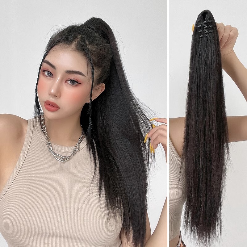 Wig Ponytail Women's Grab Clip Super Long Temperament Natural Realistic Cyber Celebrity Braid Long Hair Ultra Light High Ponytail Long Straight Hair