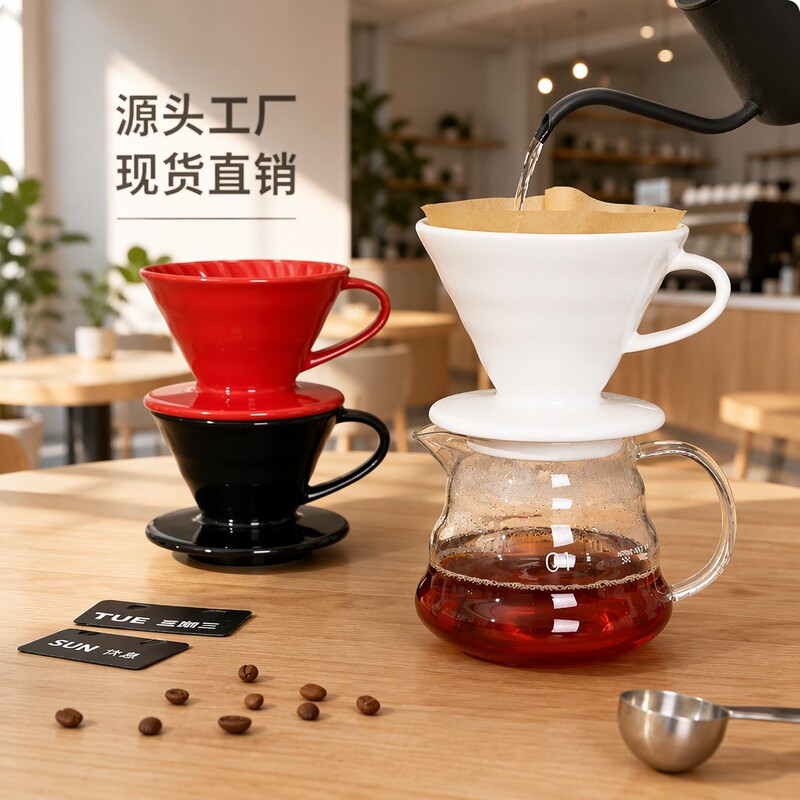 V60 Ceramic Coffee Filter Cup Hand-Brewed Sharing Pot Set Conical Drip Filter Manufacturer Wholesale Customization V60 Ceramic Coffee Filter Cup Hand-Brewed Sharing Pot Set Conical Drip Filter Manufacturer Wholesale Customization