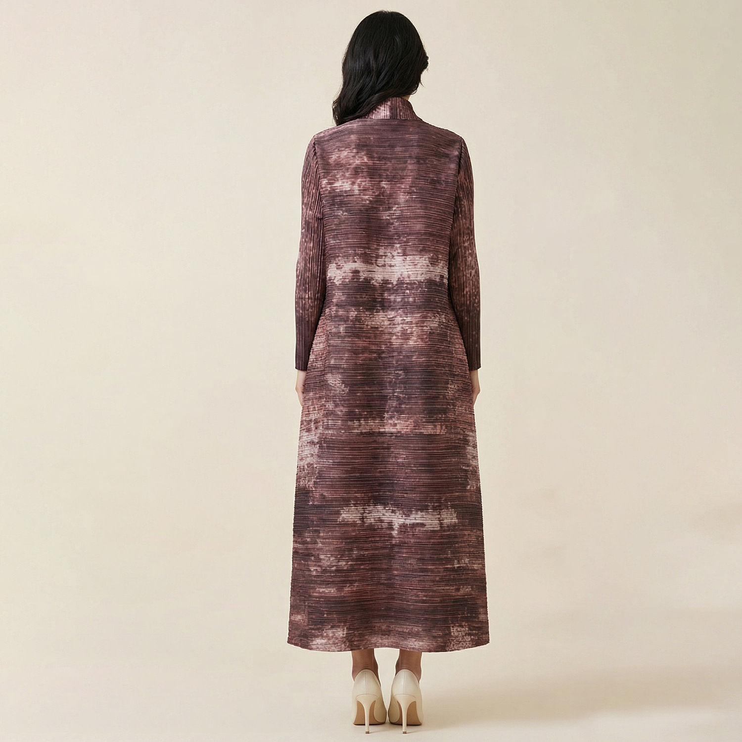 Miyake Cross-Border Foreign Trade Middle Eastern Best-Selling Autumn Muslim Robe Cape Printed Women's Arabic Tie-Waist_ecoleips.com