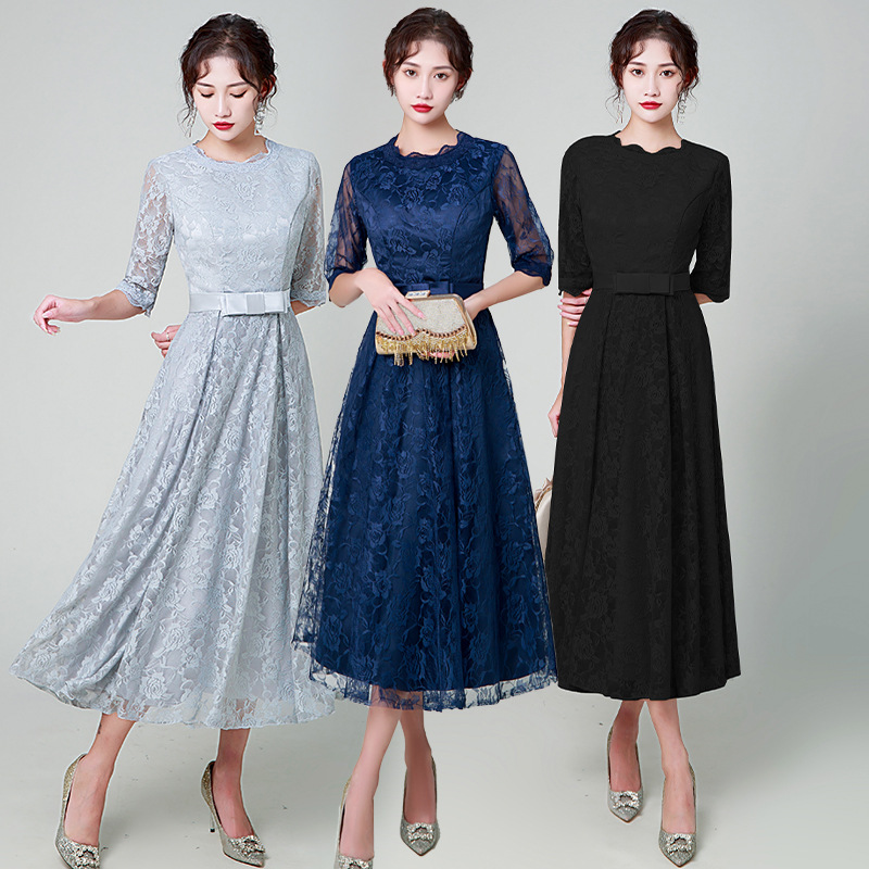 elegant long lace evening dress