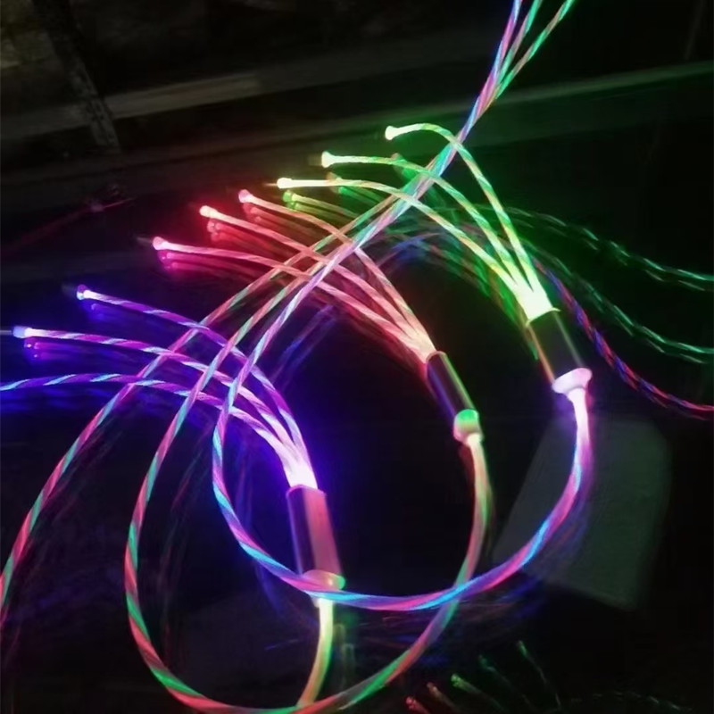 One-To-Three Streamer Data Cable Suitable for Apple Android Typ-C Mobile Phone Fast Charging Three-In-One Marquee Luminous Cable