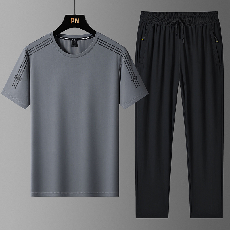 Super tamaño de verano hombre helado juego deportivo hombre delgado rápido secado pantalones de manga corta estilo coreano casual de dos piezas para hombre
