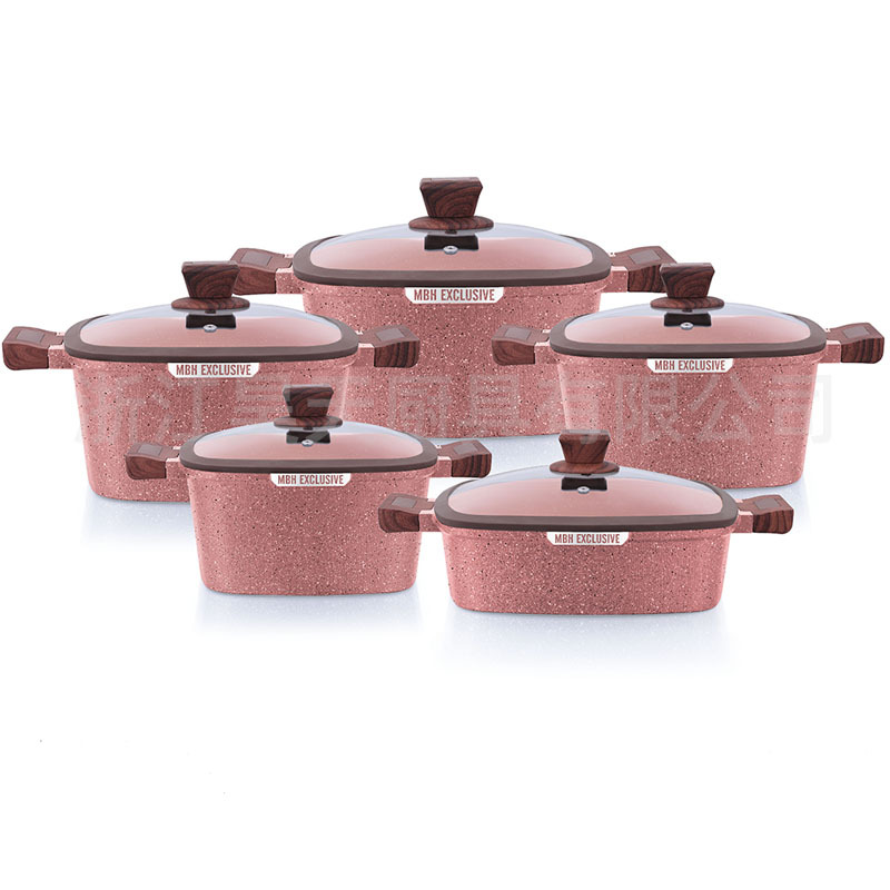 Olla de sopa cuadrada de alta gama, tapa de silicona de baquelita, bandeja antiadherente, juego de fundición a presión, olla de sopa de aluminio, generación transfronteriza, olla de regalo de lujo