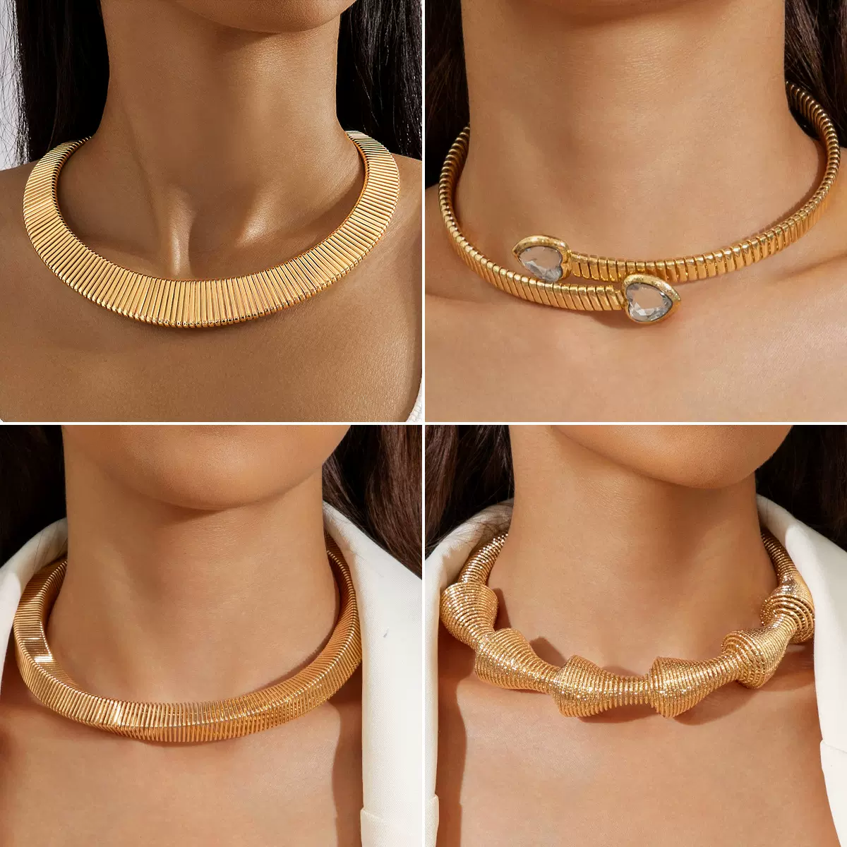 欧美饰品时尚气质金属素圈颈链  设计感几何个性项圈夸张项链