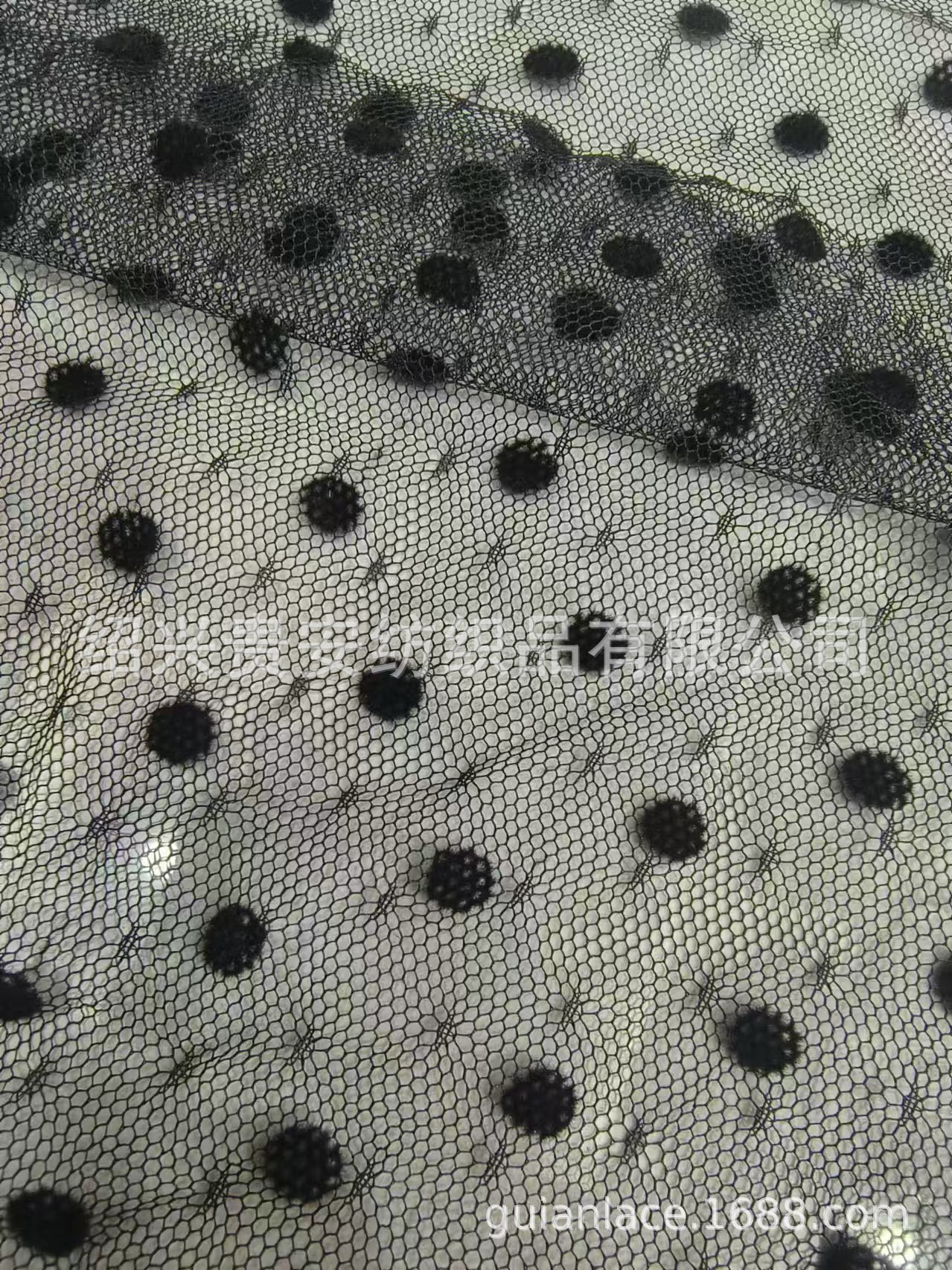 网布蕾丝面料点点布植绒点子圆点绒黑色现货童装女装面料辅料