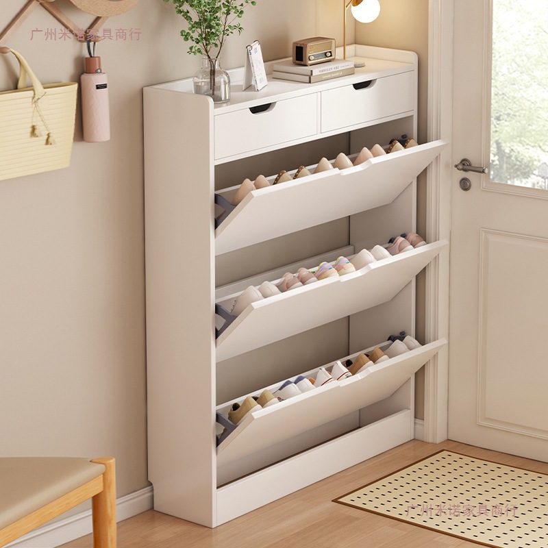 Shoe Cabinet Floor-Standing Small Apartment Ultra-Thin Tipping Shoe Cabinet Integrated Cabinet Home Doorway Extremely Narrow Entrance Cabinet Entry Shoe Rack