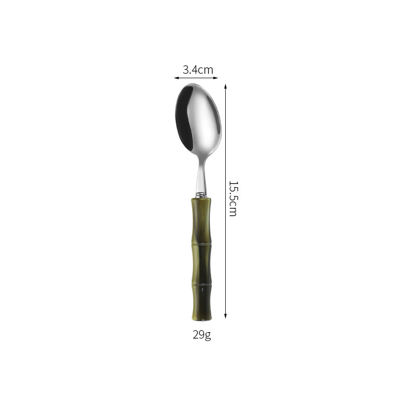 高颜值绿色亚克力竹节304不锈钢刀叉勺猫眼黄亚克力餐具酒店刀|undefined