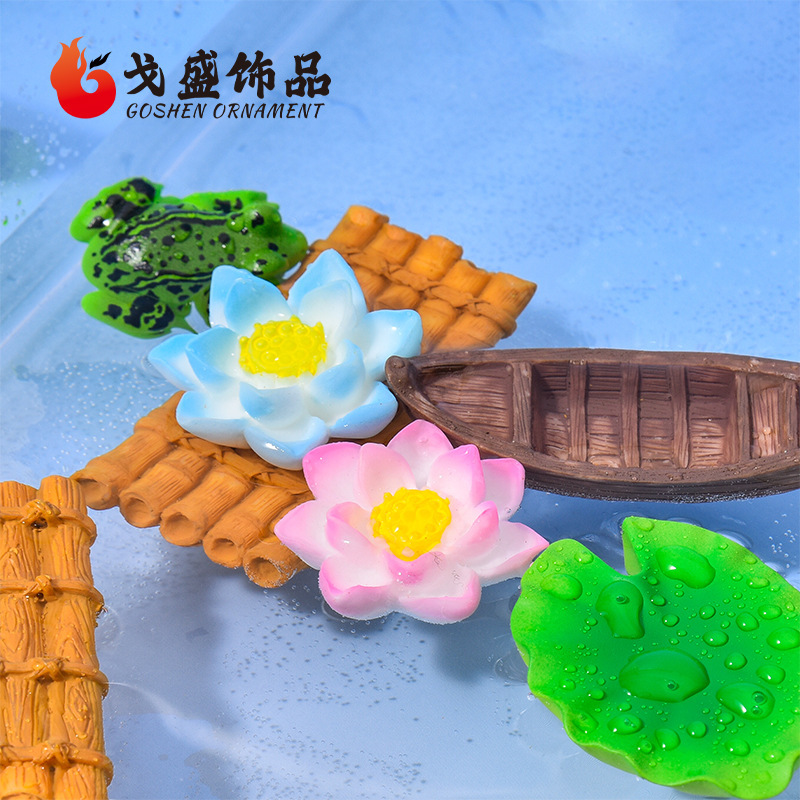 クリエイティブマイクロ風景蓮カエルフローティング竹いかだ DIY 装飾アクセサリーミニチュアミニデスクトップ車の装飾品|undefined
