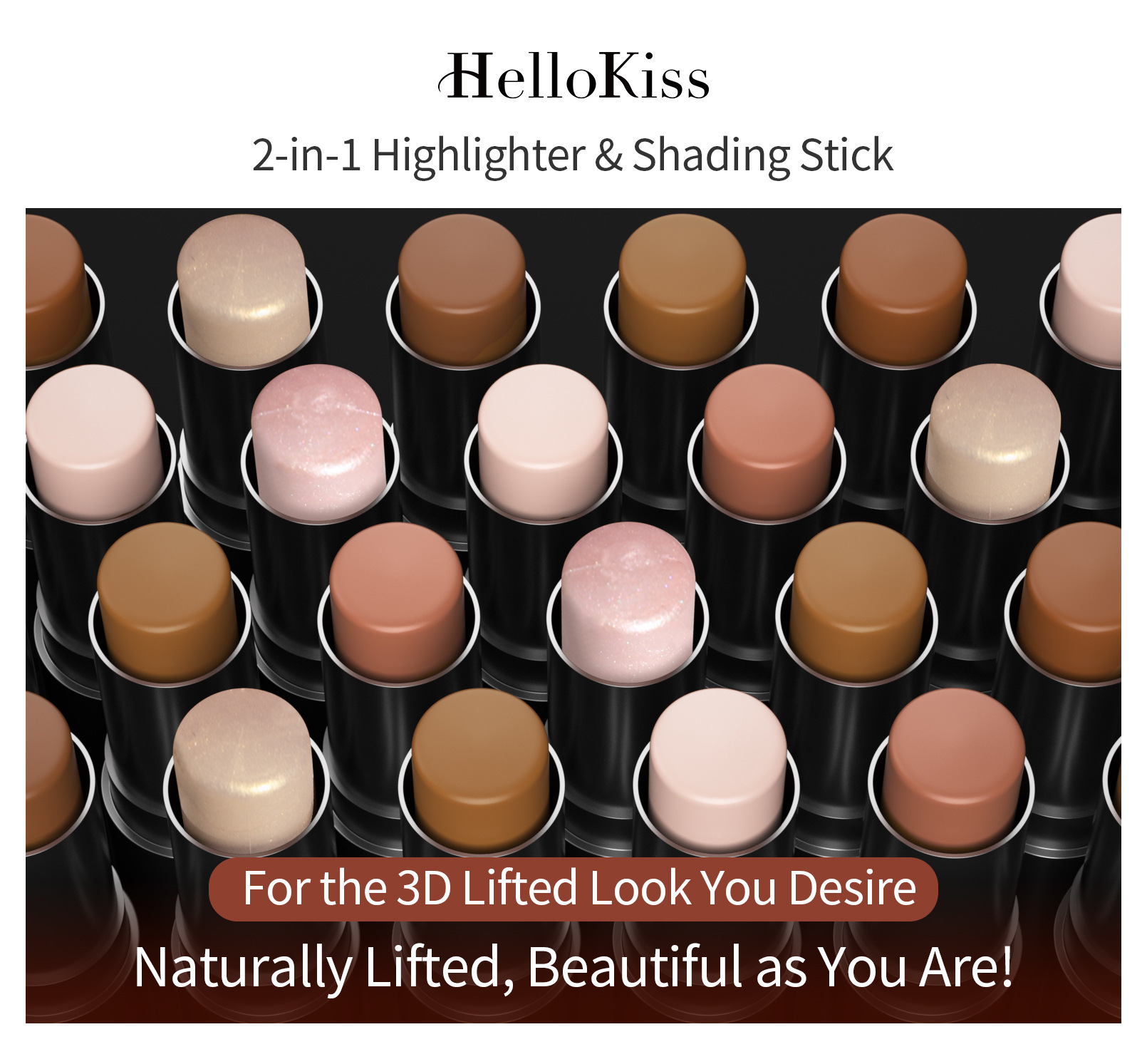 HelloKiss Double-headed Highlighter Contouring Stick, pearlescent three-dimensional, naturally brightening and modifying facial shadows, cross-border makeup Specification drawing