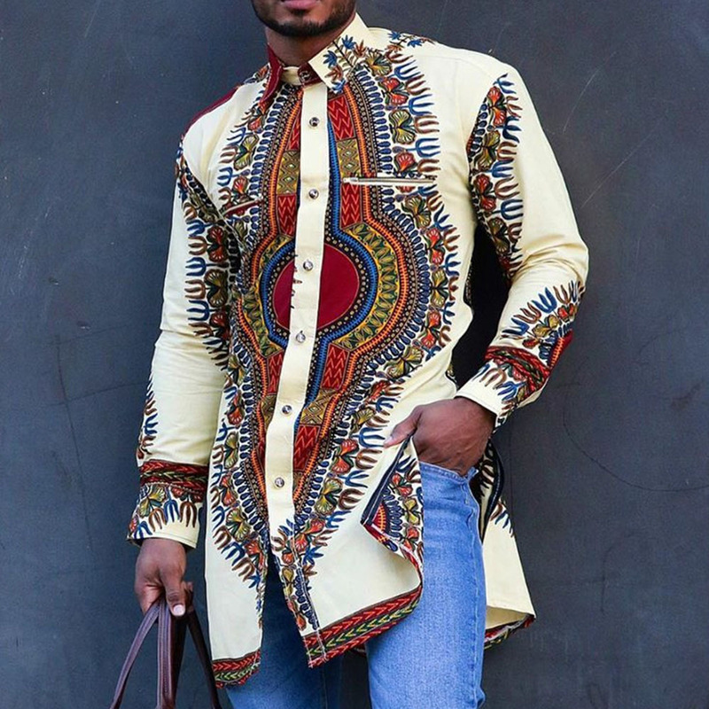 New Foreign Trade Men's African Ethnic Style Digital Positioning Print Shirt Mid-Length Shirt 944723 in Stock