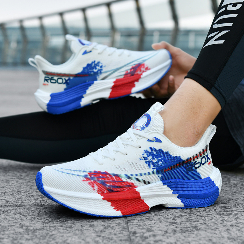 New Spring and Summer Light Running Shoes Mesh Shoes Long-distance Running Popcorn Bottom Carbon Plate Long-distance Running Shoes Large Size Foreign Trade