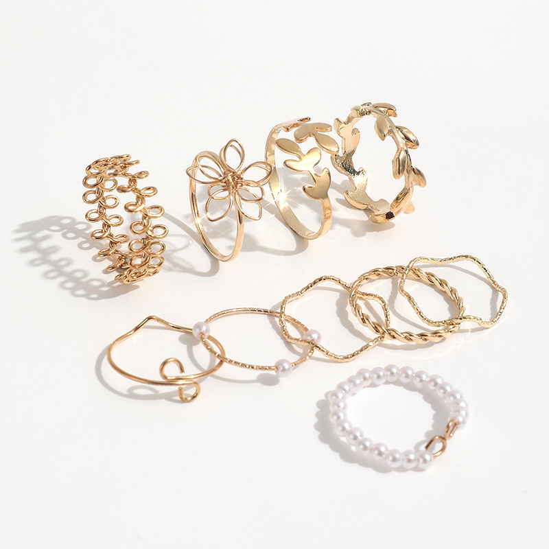Street Occasion Imitation Pearl Material 1 Set Elegant Flower Imitation Pearl Plating Women's Rings Wave Ring