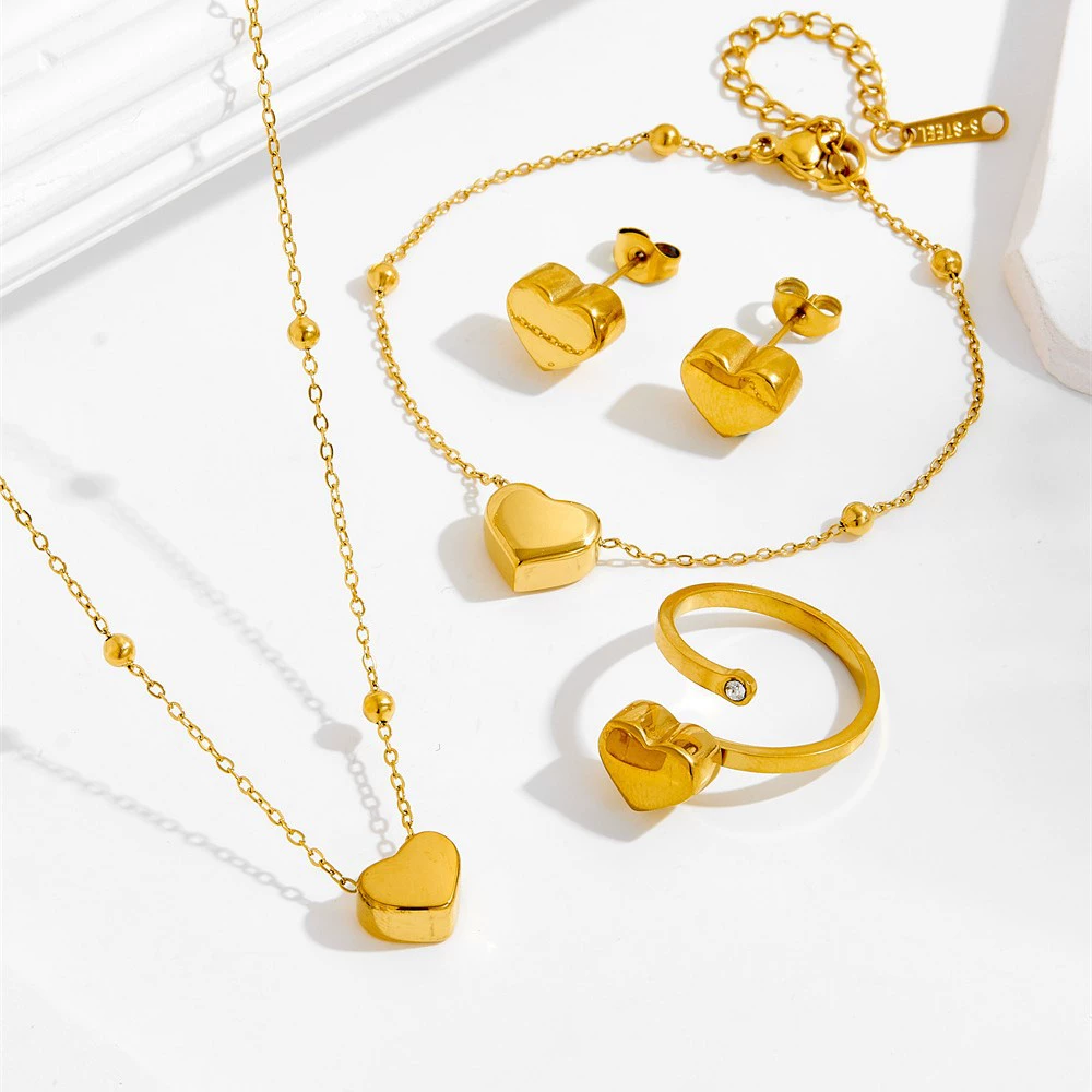 Набор украшений из титановой стали с покрытием 18К золота: колье, браслет и браслет на ногу в форме сердца, универсальный, модный, в стиле ретро, для женщин.