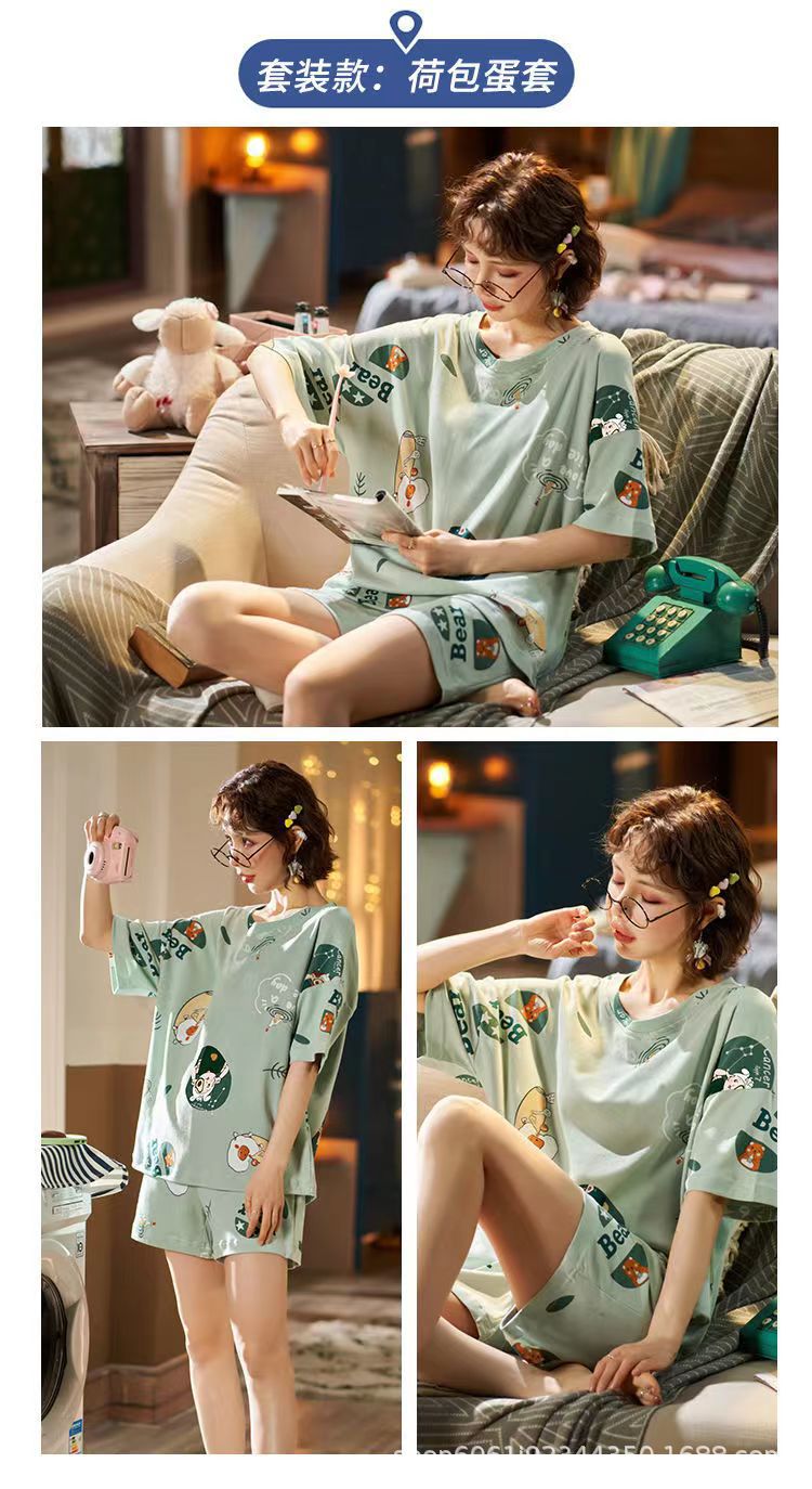 2023新款睡衣女夏季薄款短袖可爱韩版卡通套装家居服可外穿两件套详情12