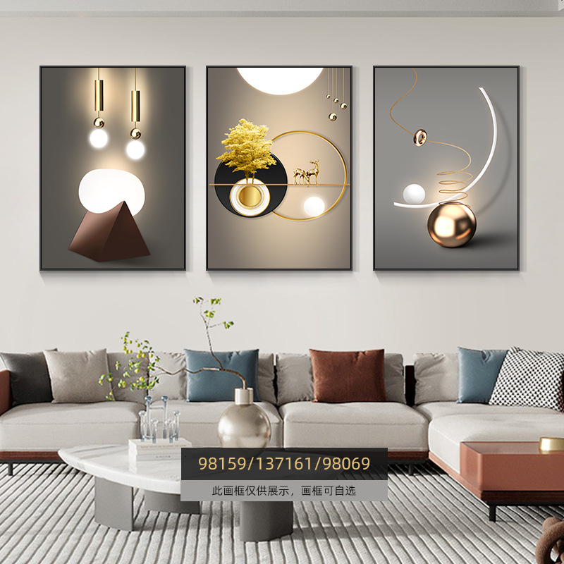Pintura de decoración de la sala de estar moderna de lujo ligera Fukuyan atmósfera tripartita mural significa un buen fondo de sofá pintura colgante de pared