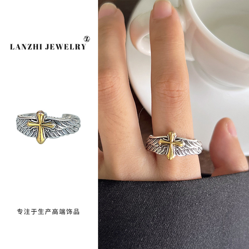 Lan Zhi 925 anillo de plata esterlina personalidad punk exagerado diseño joyería hip hop anillo abierto no desvanecimiento nicho