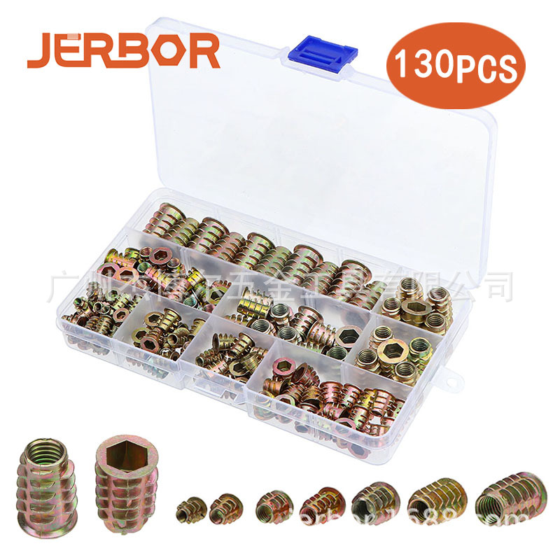 亚马逊热销 130pcs 盒装 镀彩锌家具预埋件内外牙螺母M4-M10组合