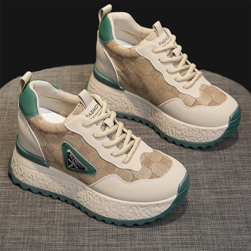 9cm Thick-Soled Inner Height-Increasing Dad Shoes for Women 2025 Autumn Casual Fashion Cowhide Sneakers Popular Sports Shoes for Women