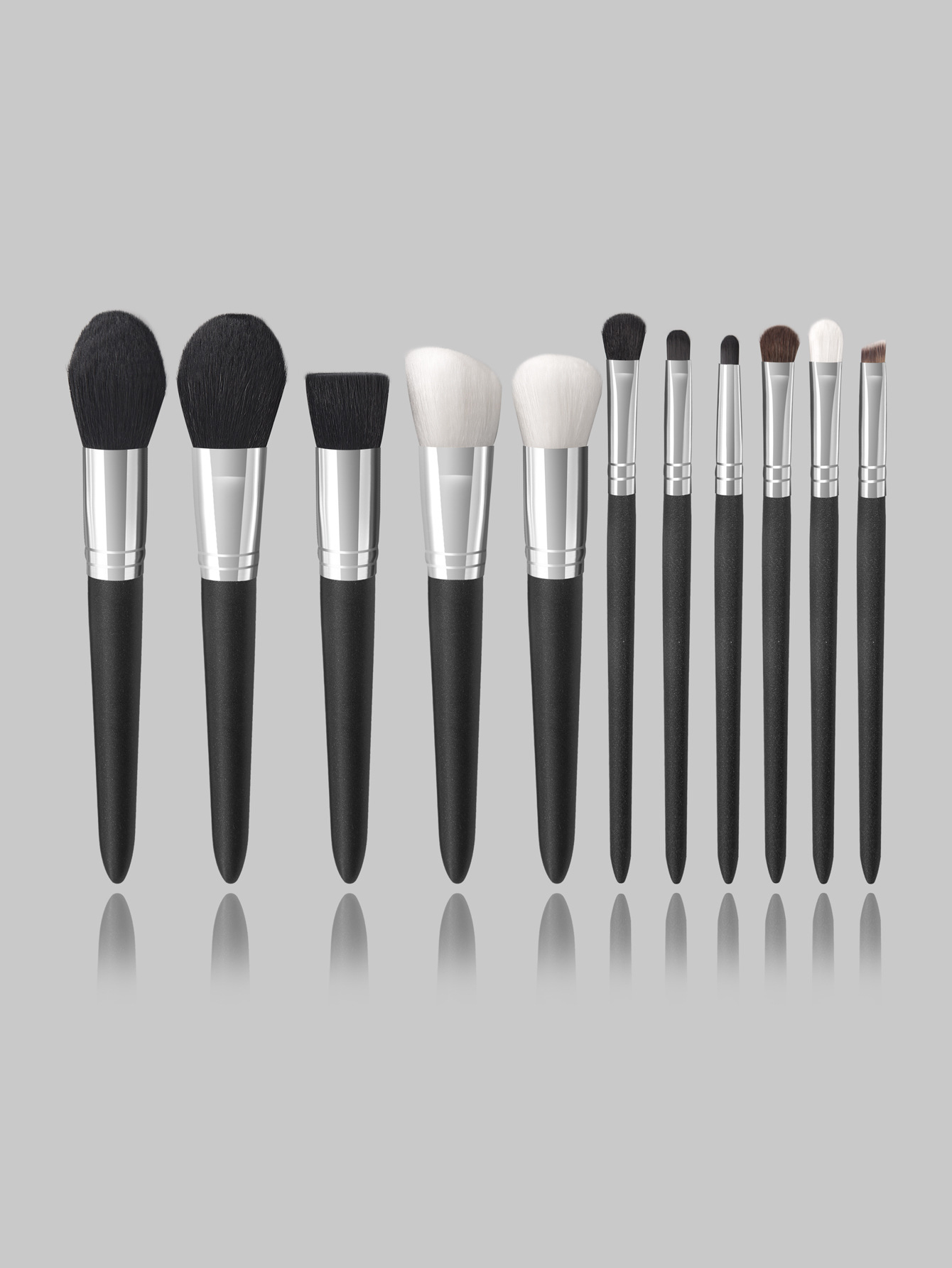 Set de 11 pensule de machiaj profesionale negre de înaltă calitate_voghion.com