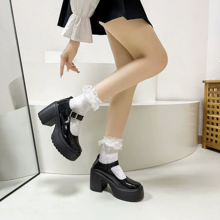 Модные туфли на высоком каблуке Мэри Джейн толстые подошвы увеличены, обувь Lefu Женская 2024 Горячая новая повседневная универсальная женская обувь