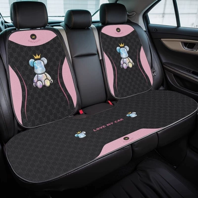 Cartoon Half-Pack Seat Cushion, Non-Slip, Seat cushion, seat cover - e0751k-colored-diamond-bear-rear-three-piece-set-velvet-pad-a03-code