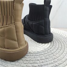 韩版休闲女式高帮鞋2025秋冬新款毛线口雪地靴低跟平底加绒保暖轻