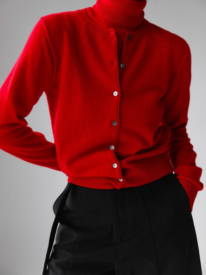 Bộ áo len dệt kim nữ cổ cao không tay kèm áo cardigan dáng suông — Áo vest màu nâu, Áo vest màu xám đậm, áo vest màu vàng, áo vest màu xanh chi tiết 63