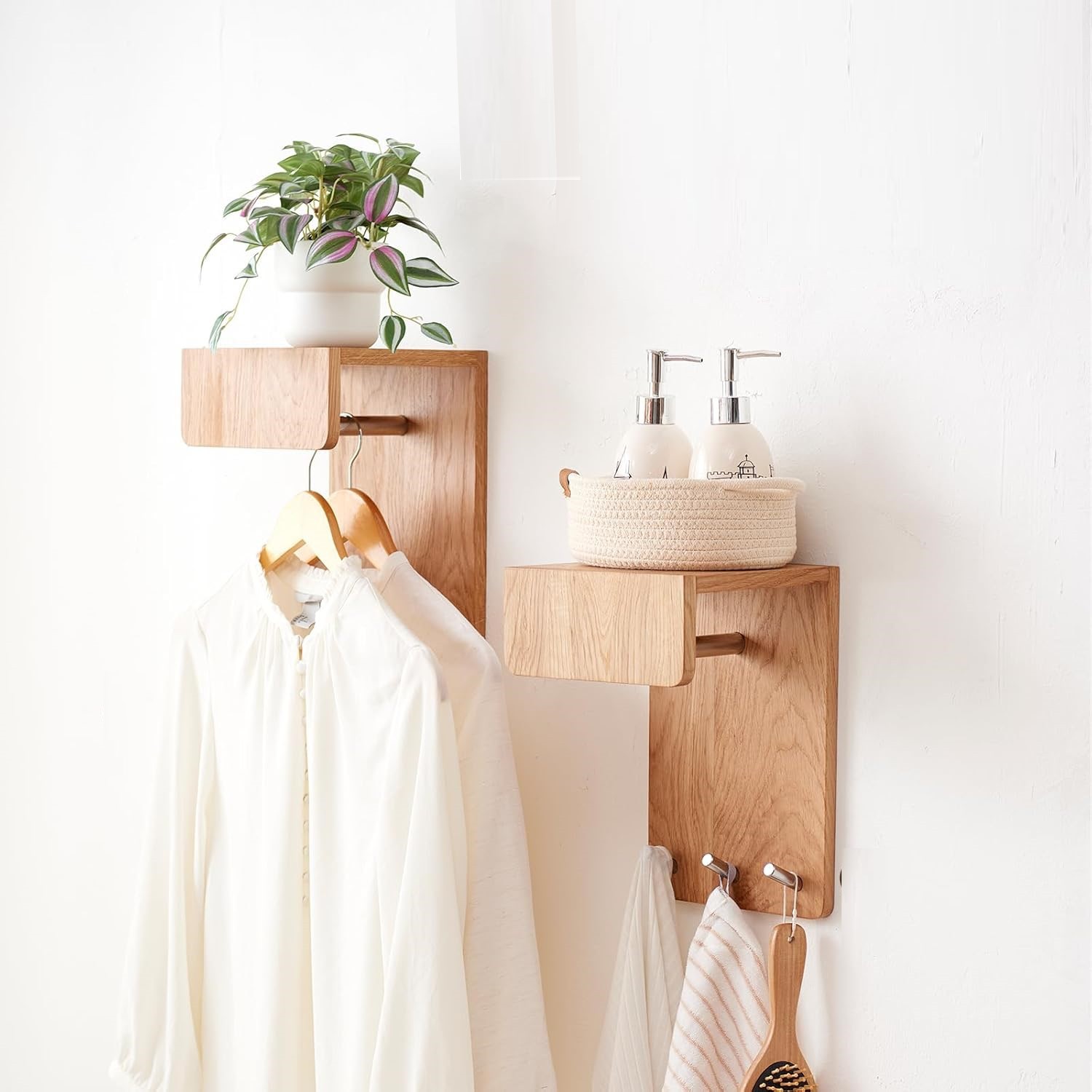 北欧创意木质衣帽架家用墙壁实木置物架浮动搁板壁架实心搁板架