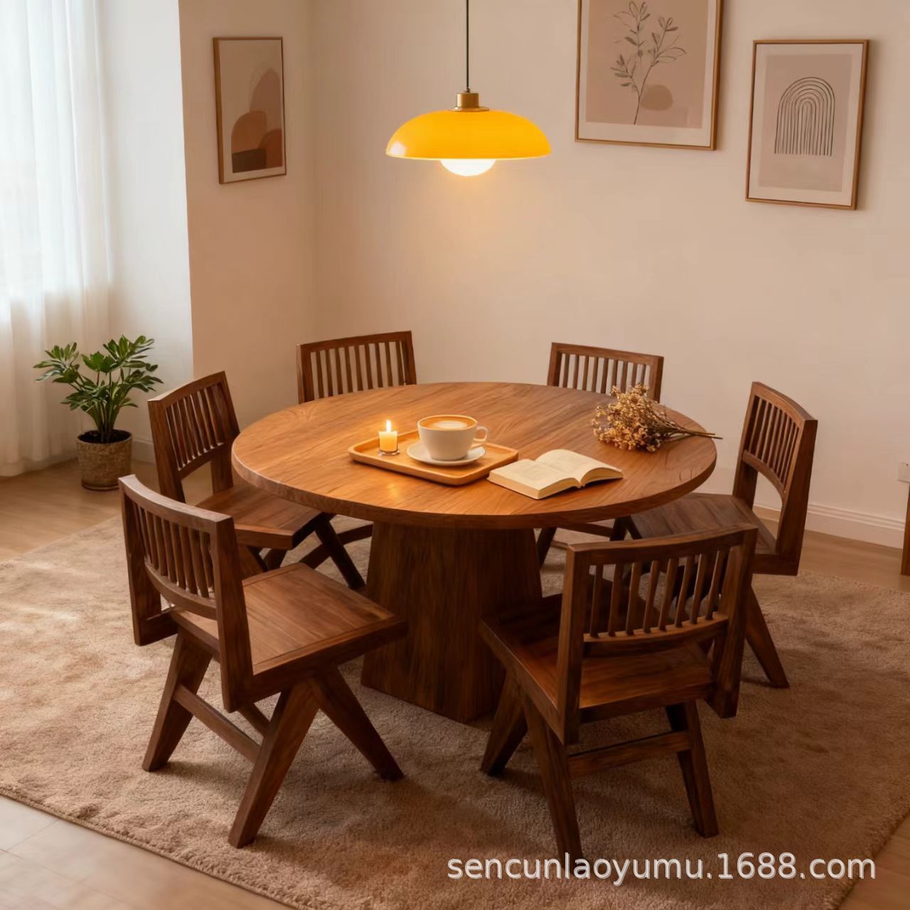 Pure Solid Wood Old Elm Leisure Coffee Table Bar Restaurant Dining Fast Food Restaurant Table Round Nostalgic Restaurant Coffee Table