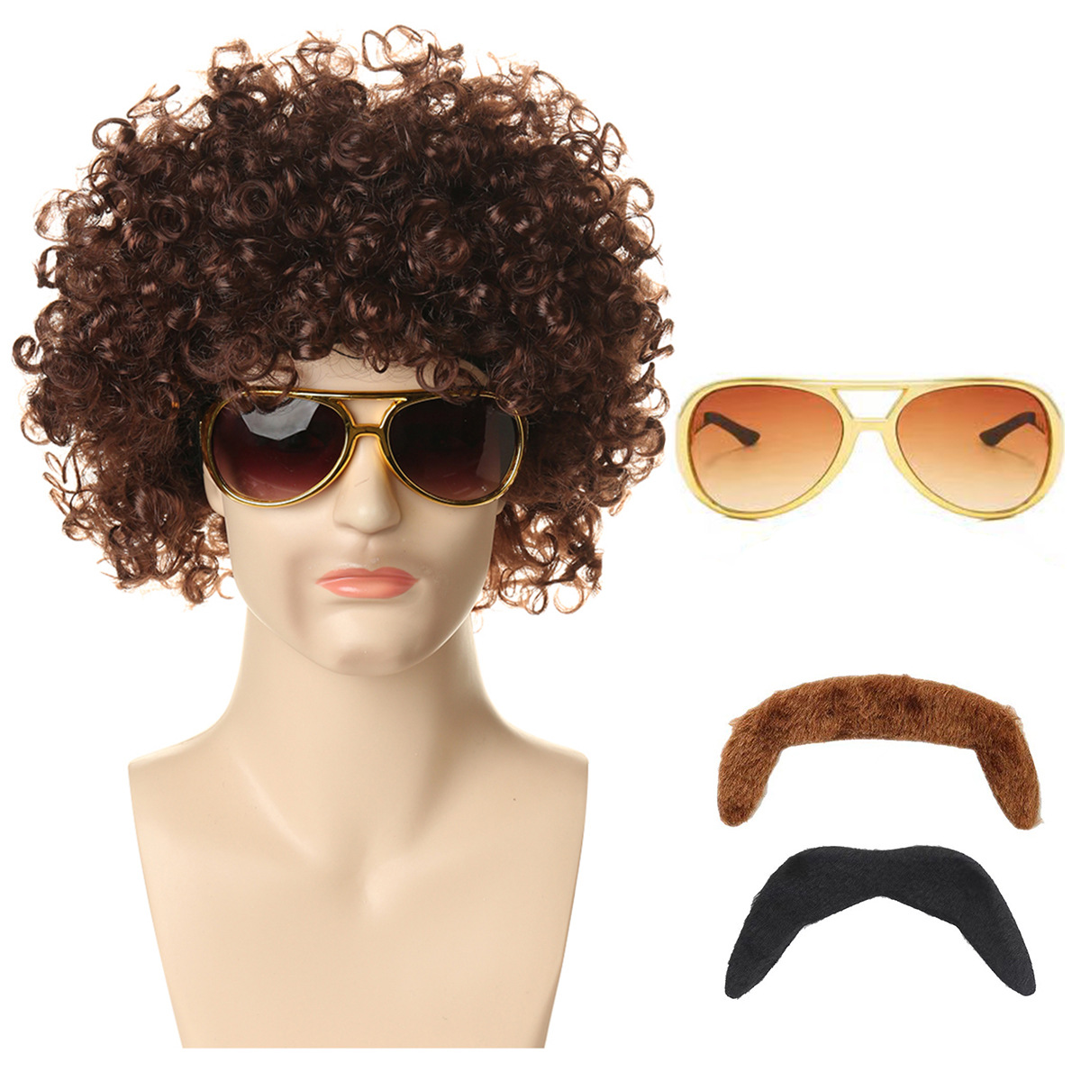 갈색 팬머리 + 엘비스 안경 투톤 수염