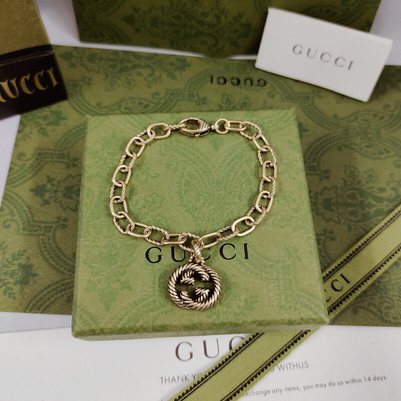 Gujia Double G 925 Sterling Silver Bracelet, High-End Twisted Texture Double G Bracelet, Antique Gold Finish Bracelet Gujia Double G 925 Sterling Silver Bracelet, High-End Twisted Texture Double G Bracelet, Antique Gold Finish Bracelet