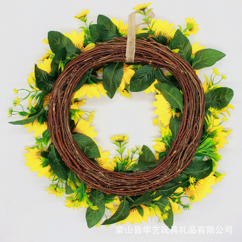 FUENTE Fábrica en stock colgante de pared artificial Garland girasol Sun Garland ratán anillo europeo y americano puerta y ventana Accesorios