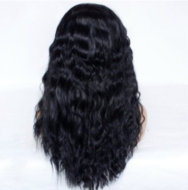 Tapa de encaje frontal Fibra química europea y americana Peluca de pelo largo y rizado de onda grande negra al por mayor LW0132