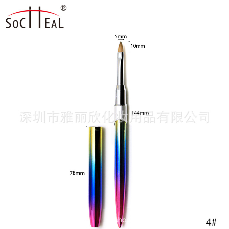 Gradiente de metal varilla boca plana pelo de visón cepillo de uñas de cristal polvo nail art Crystal pen ventas directas de la fábrica