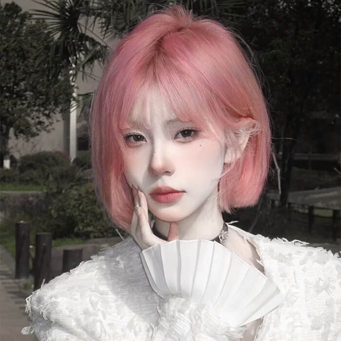 Internet Celebrity Wig Short Hair Female Natural Full Headgear Pink Bangs Round Face Age-Reducing Bob Head Artificial Short Style Internet Celebrity Wig Short Hair Female Natural Full Headgear Pink Bangs Round Face Age-Reducing Bob Head Artificial Short Style